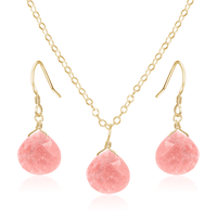 Pink Peruvian Opal Tiny Teardrop Earrings & Necklace Set