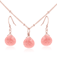 Pink Peruvian Opal Tiny Teardrop Earrings & Necklace Set