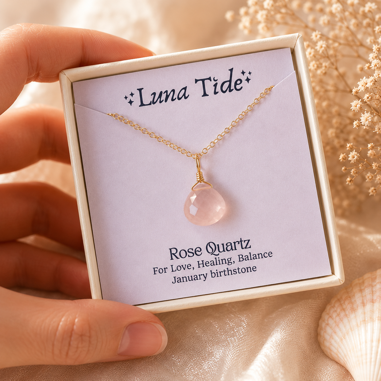 Tiny Rose Quartz Teardrop Crystal Pendant Necklace