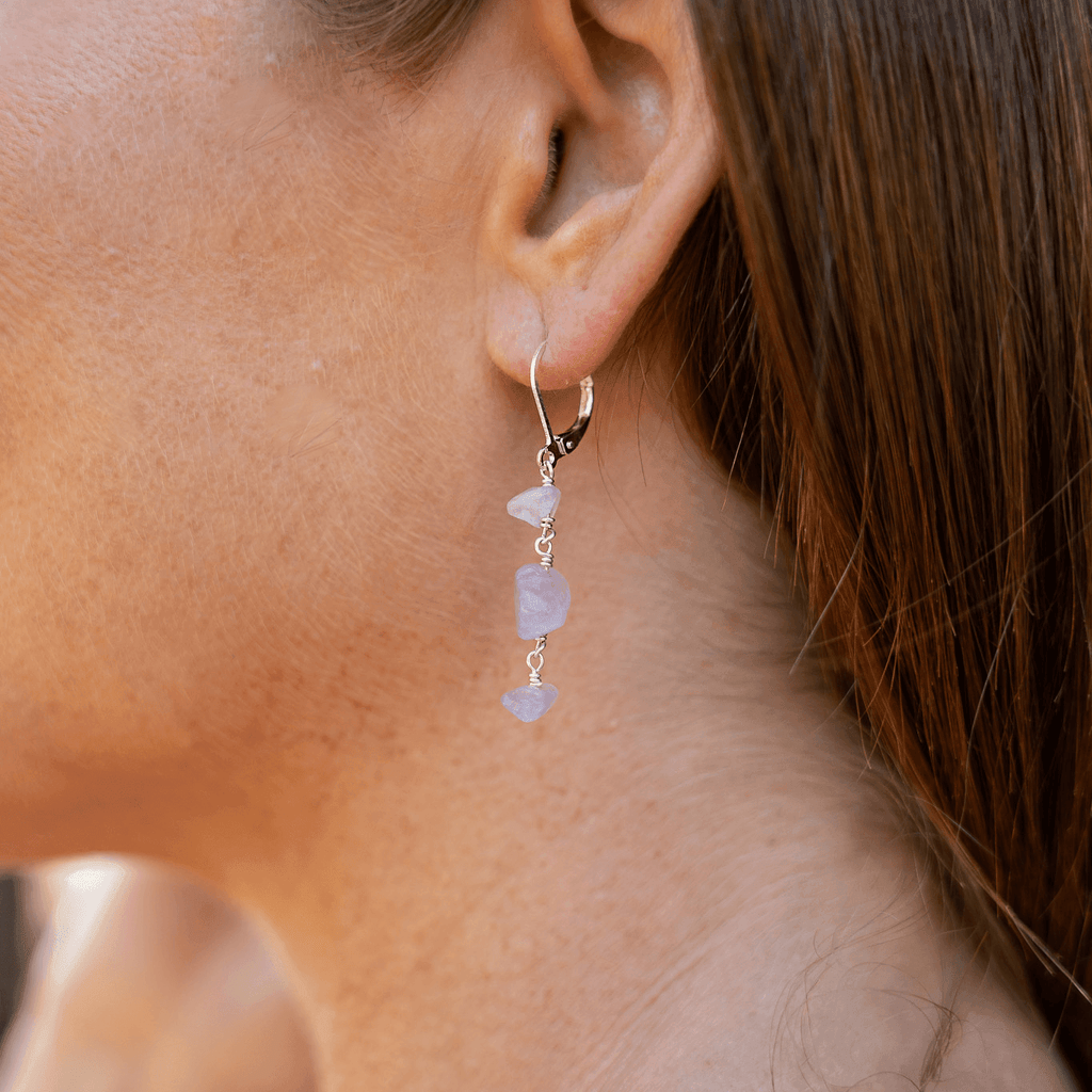 Amethyst Crystal Beaded Chain Dangle Leverback Earrings - Amethyst Crystal Beaded Chain Dangle Leverback Earrings - Sterling Silver - Luna Tide Handmade Crystal Jewellery