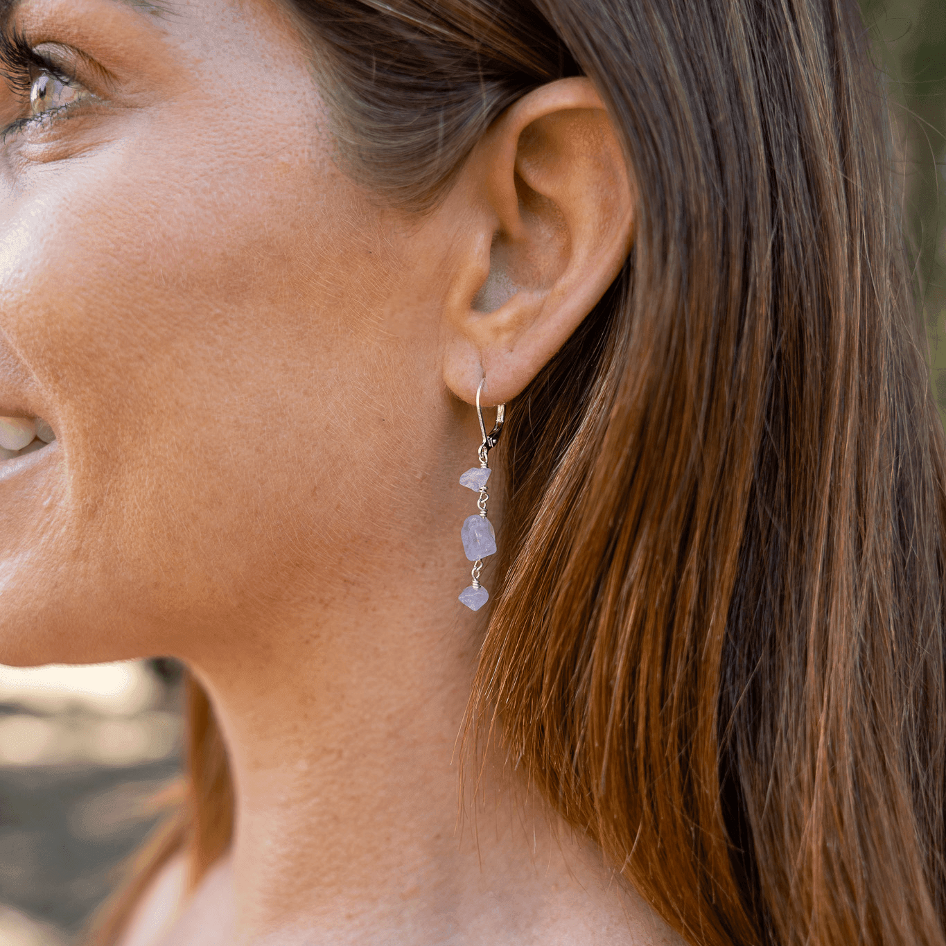 Amethyst Crystal Beaded Chain Dangle Leverback Earrings - Amethyst Crystal Beaded Chain Dangle Leverback Earrings - Sterling Silver - Luna Tide Handmade Crystal Jewellery
