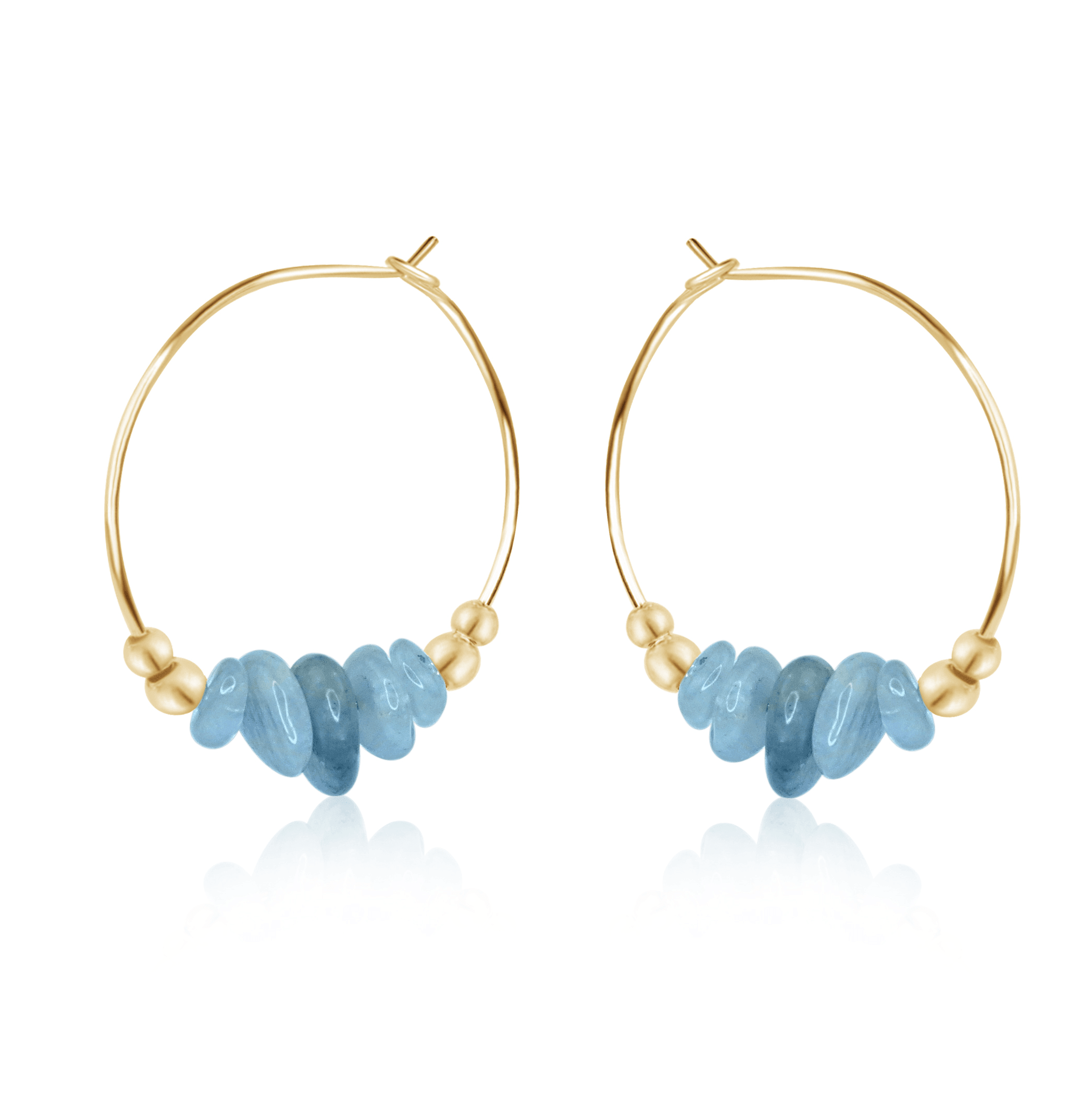 Aquamarine Crystal Chip Large Hoop Earrings - Aquamarine Crystal Chip Large Hoop Earrings - 14k Gold Fill - Luna Tide Handmade Crystal Jewellery