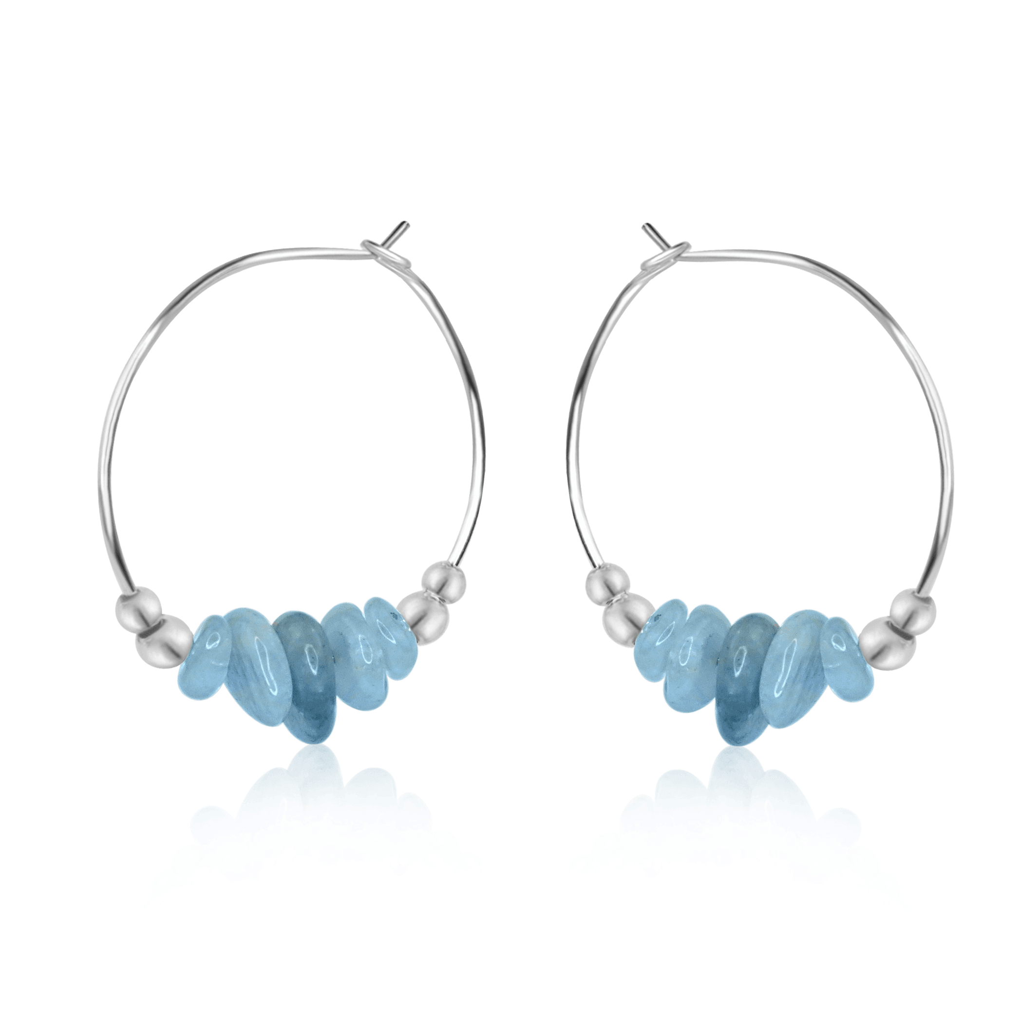 Aquamarine Crystal Chip Large Hoop Earrings - Aquamarine Crystal Chip Large Hoop Earrings - Sterling Silver - Luna Tide Handmade Crystal Jewellery