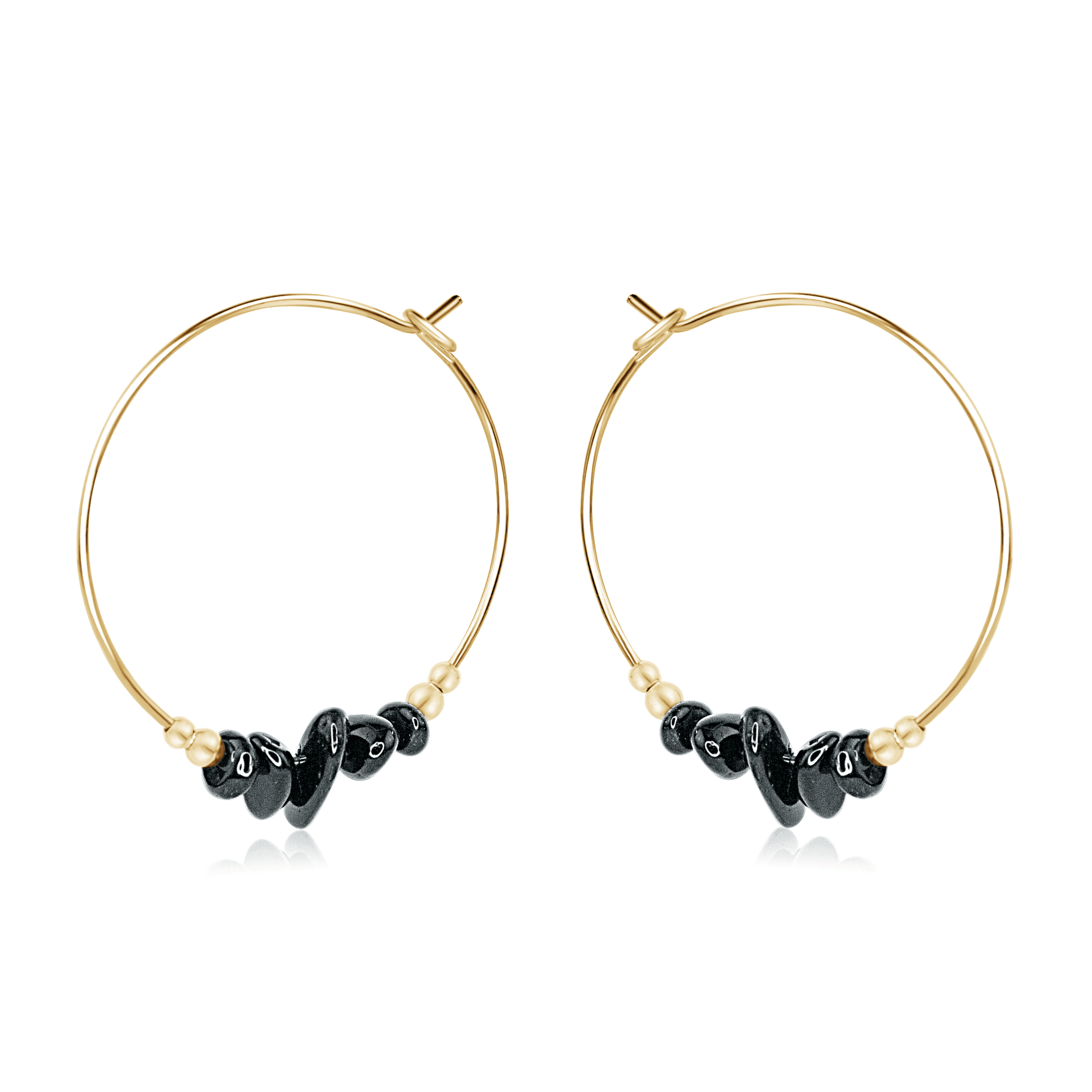 Black Tourmaline Crystal Chip Large Hoop Earrings - Black Tourmaline Crystal Chip Large Hoop Earrings - 14k Gold Fill - Luna Tide Handmade Crystal Jewellery