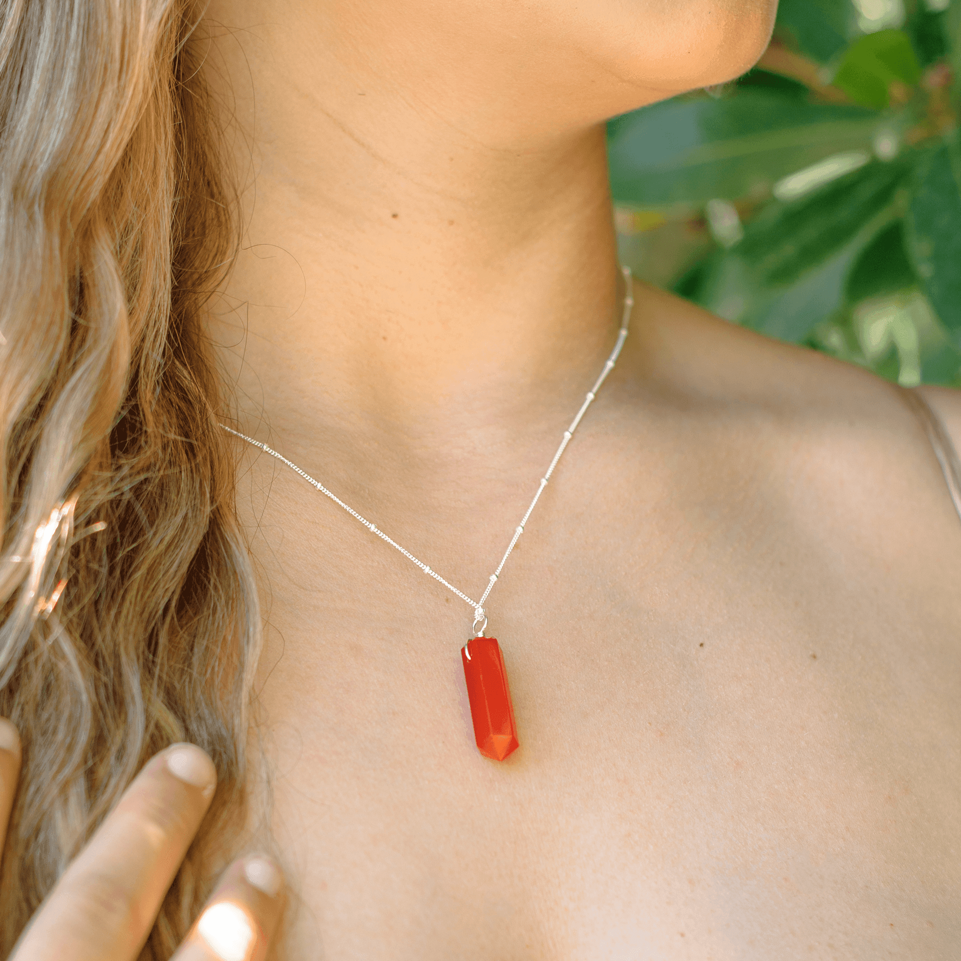 Carnelian Gemstone Generator Tower Point Pendant Necklace - Carnelian Gemstone Generator Tower Point Pendant Necklace - Sterling Silver / Satellite - Luna Tide Handmade Crystal Jewellery
