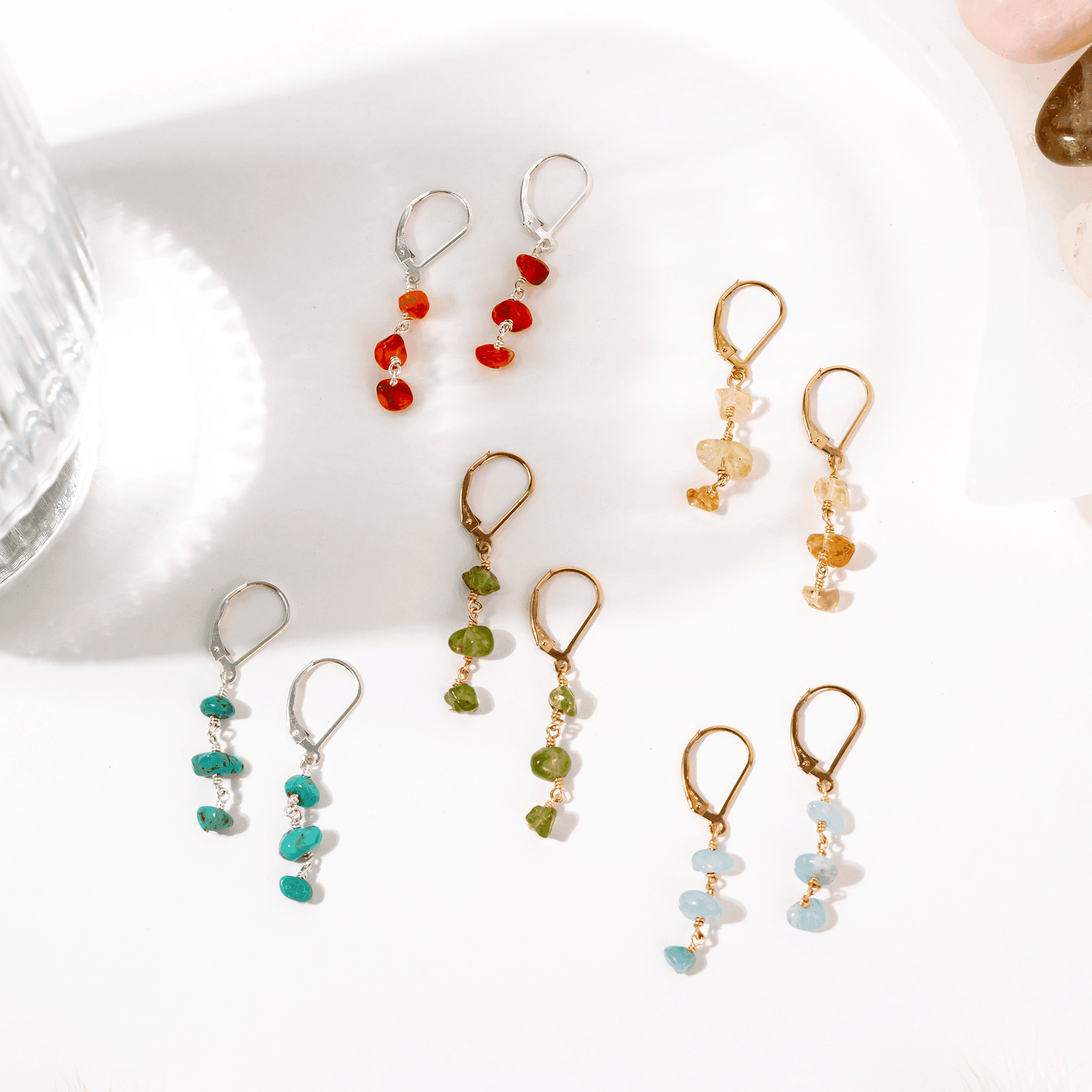 Custom Crystal Beaded Chain Dangle Leverback Earrings Luna Tide