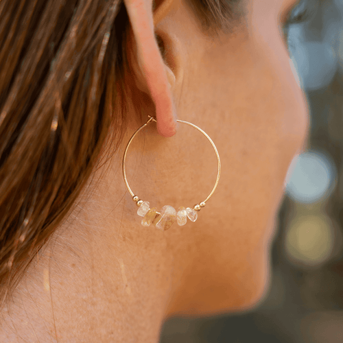 Custom Crystal Chip Large Hoop Earrings - Custom Crystal Chip Large Hoop Earrings - Sterling Silver - Luna Tide Handmade Crystal Jewellery