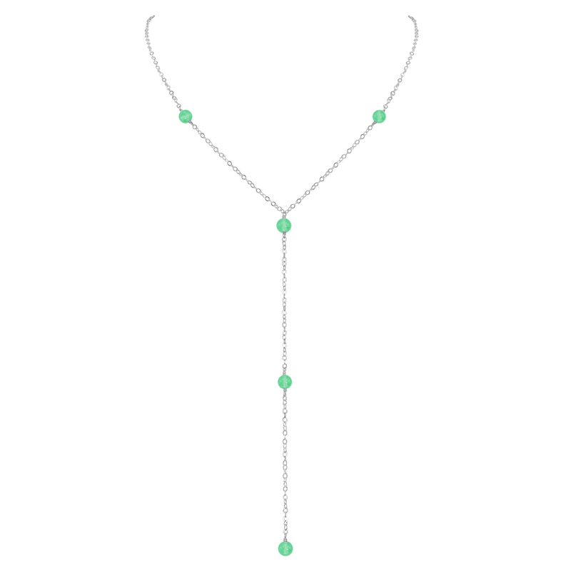 Dainty Chrysoprase Lariat Necklace - Dainty Chrysoprase Lariat Necklace - Sterling Silver - Luna Tide Handmade Crystal Jewellery