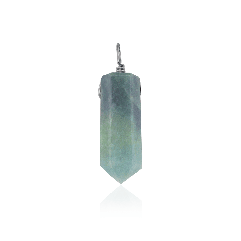 Large Aquamarine Crystal Tower Point Generator Pendant - Large Aquamarine Crystal Tower Point Generator Pendant - Stainless Steel - Luna Tide Handmade Crystal Jewellery