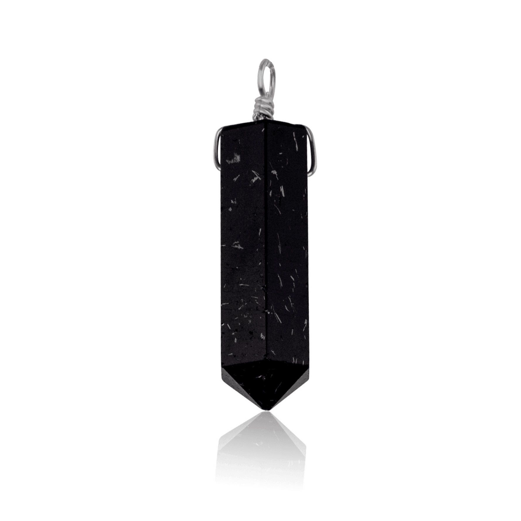 Large Black Tourmaline Crystal Tower Point Generator Pendant - Large Black Tourmaline Crystal Tower Point Generator Pendant - Stainless Steel - Luna Tide Handmade Crystal Jewellery