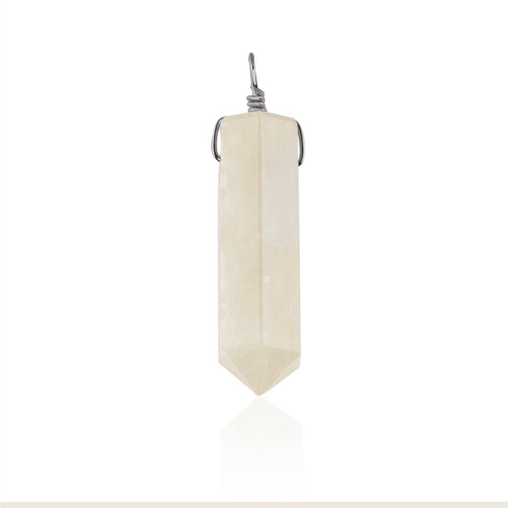 Large Rainbow Moonstone Crystal Tower Point Generator Pendant - Large Rainbow Moonstone Crystal Tower Point Generator Pendant - Stainless Steel - Luna Tide Handmade Crystal Jewellery