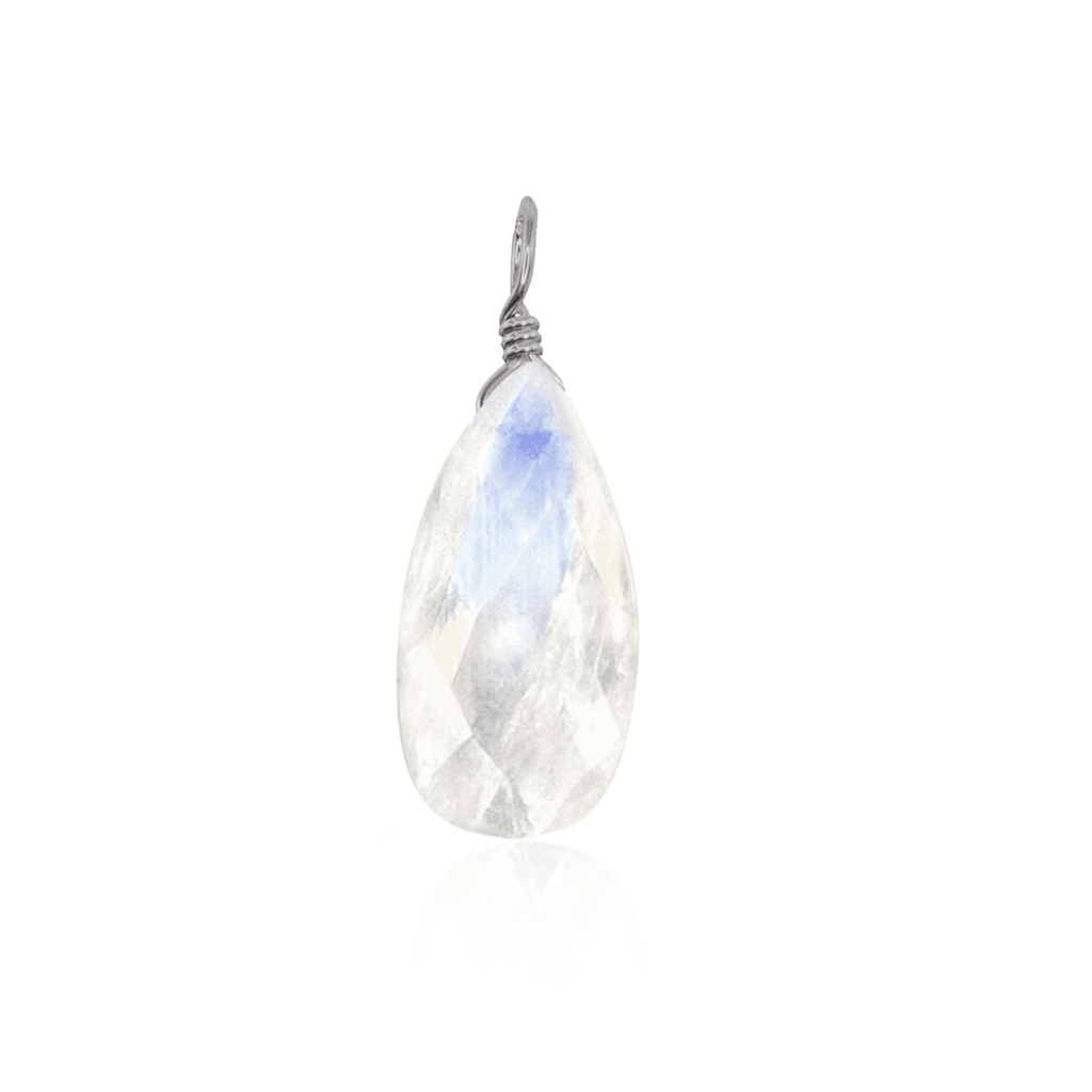 Large Rainbow Moonstone Faceted Pear Crystal Pendant - Large Rainbow Moonstone Faceted Pear Crystal Pendant - Stainless Steel - Luna Tide Handmade Crystal Jewellery