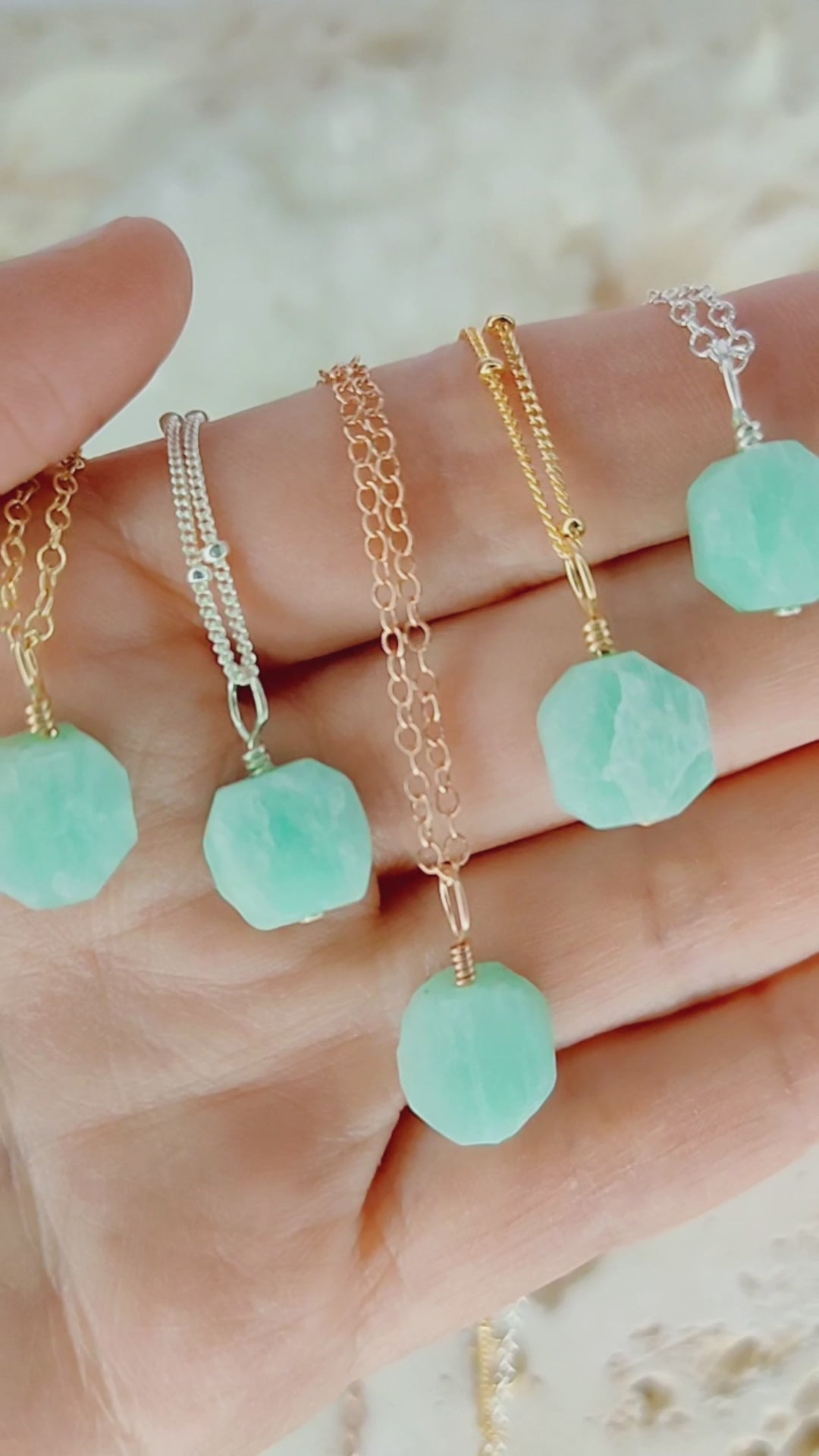 Tiny Raw Amazonite Crystal Pendant Necklace