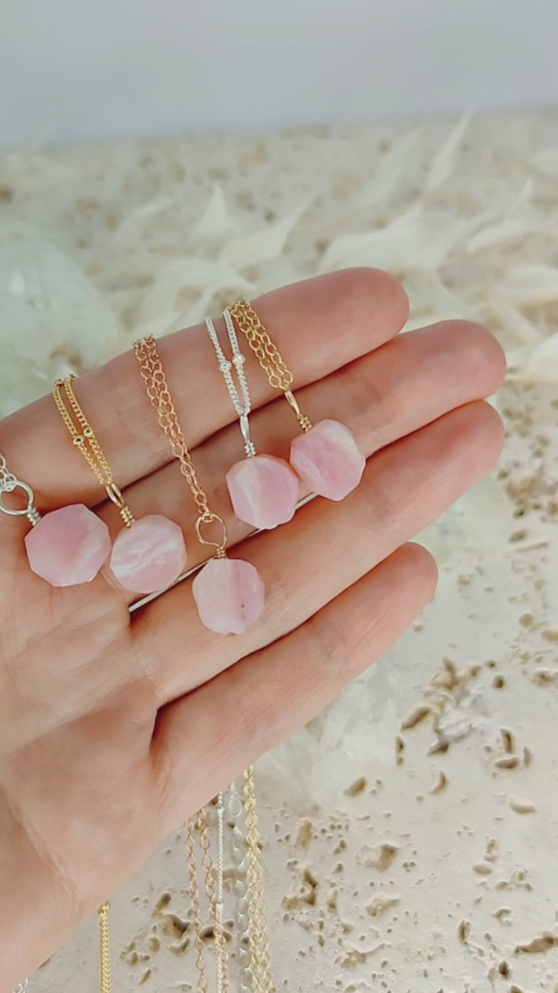 Tiny Raw Pink Peruvian Opal Pendant Necklace