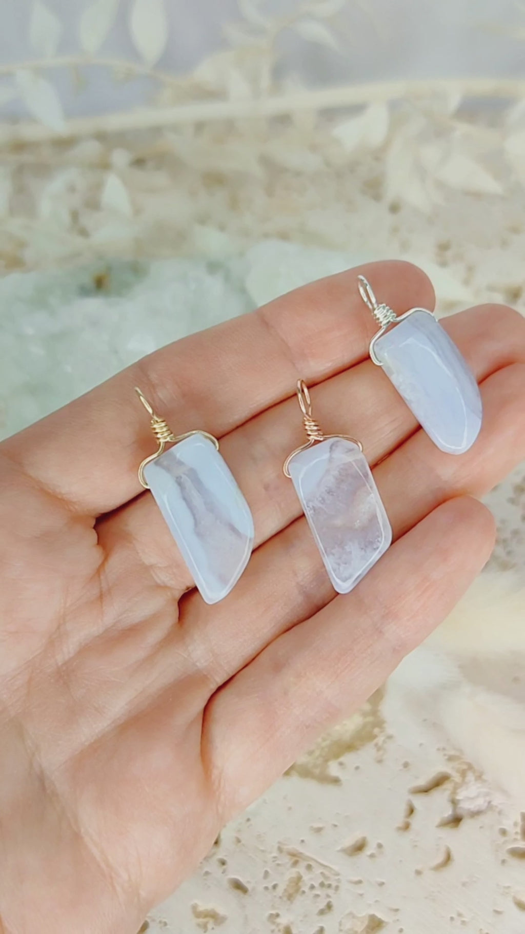 Small Smooth Blue Lace Agate Crystal Pendant with Gentle Point