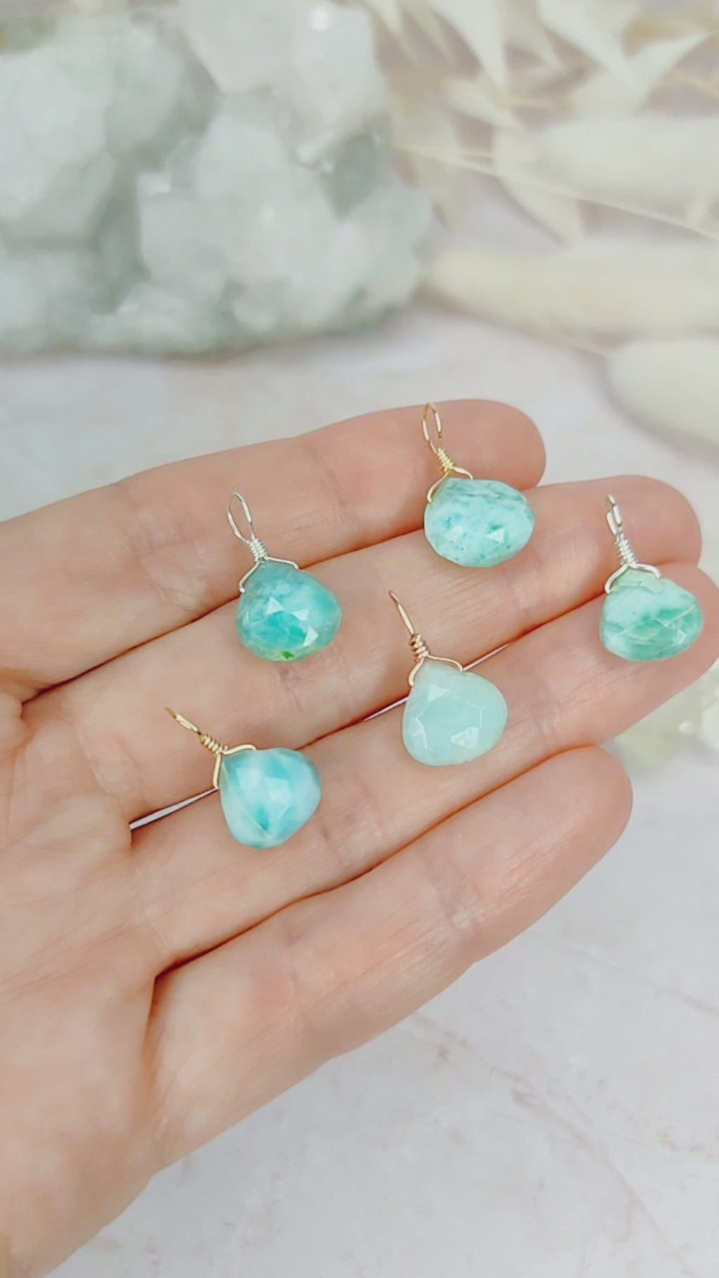 Tiny Larimar Teardrop Gemstone Pendant