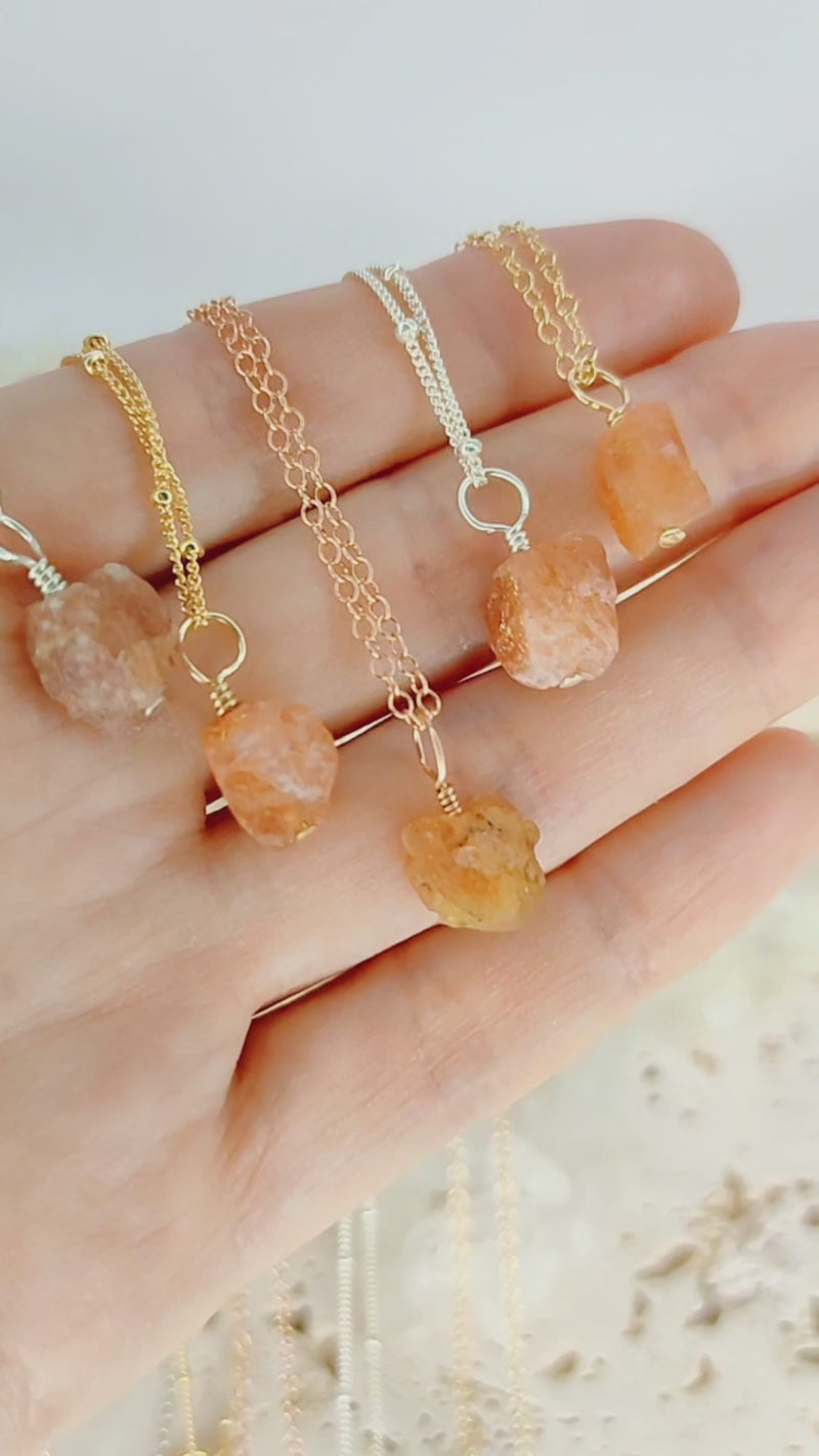 Raw Sunstone Natural Crystal Pendant Necklace