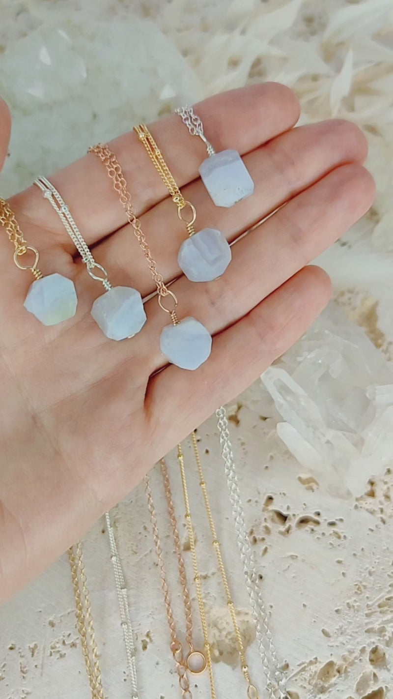 Tiny Raw Blue Lace Agate Pendant Necklace