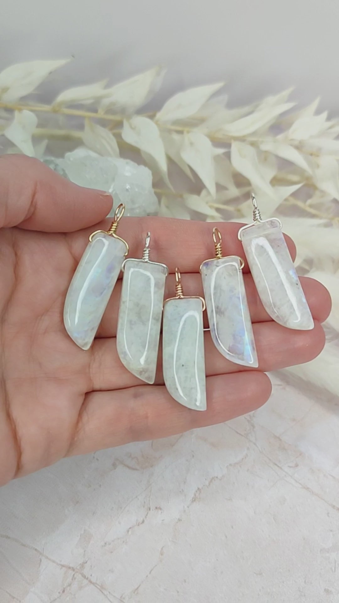 Rainbow Moonstone Smooth Point Pendant