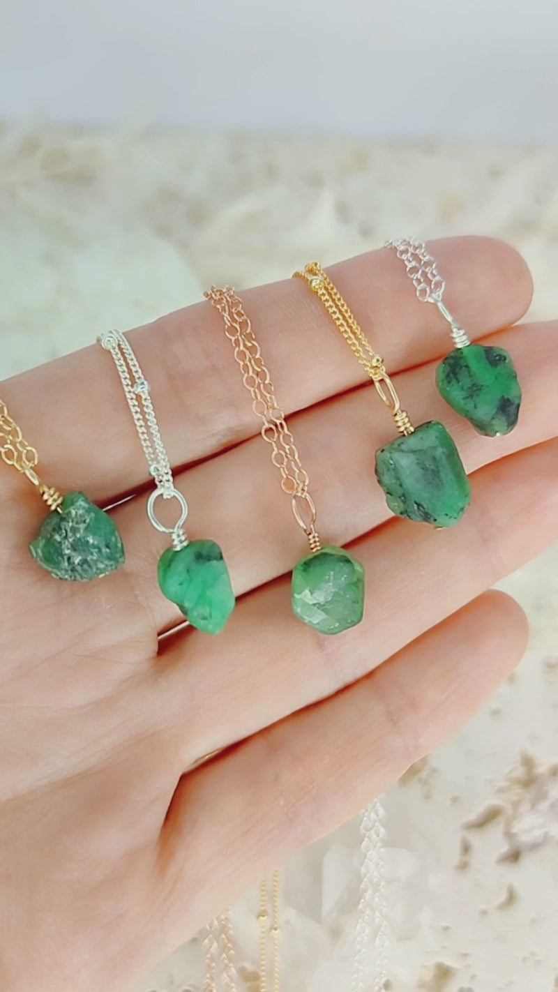 Raw Emerald Natural Crystal Pendant Necklace