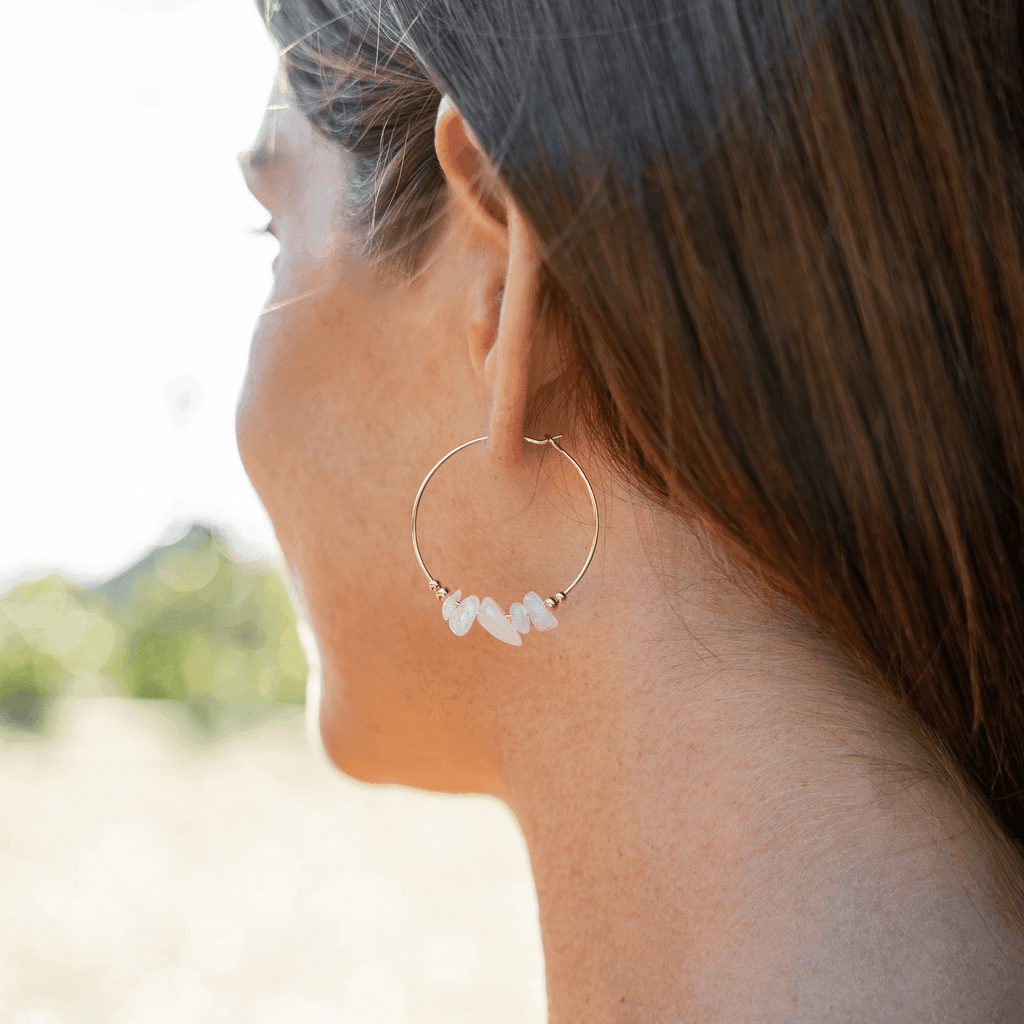 Custom Crystal Chip Large Hoop Earrings - Custom Crystal Chip Large Hoop Earrings - Sterling Silver - Luna Tide Handmade Crystal Jewellery
