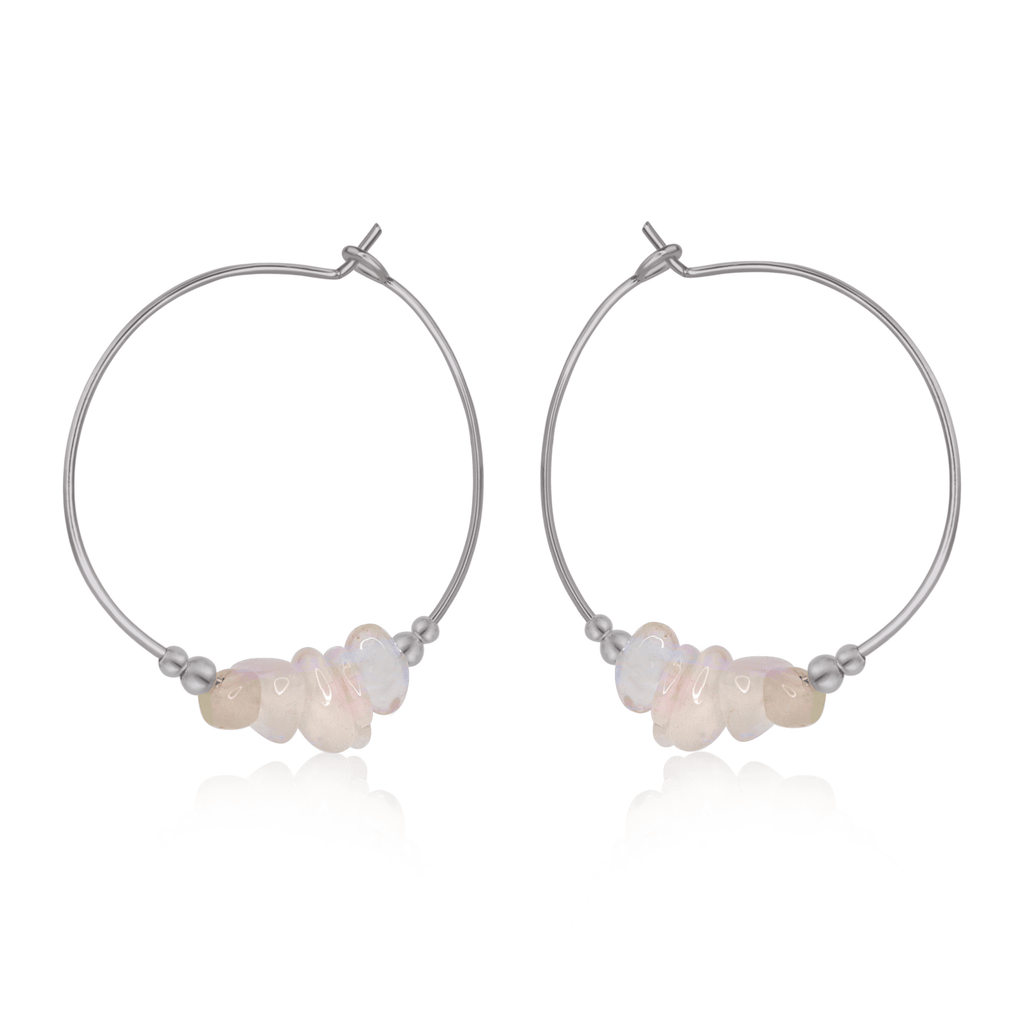 Rainbow Moonstone Crystal Chip Large Hoop Earrings - Rainbow Moonstone Crystal Chip Large Hoop Earrings - Stainless Steel - Luna Tide Handmade Crystal Jewellery