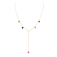 Rainbow Tourmaline Boho Lariat Necklace - Rainbow Tourmaline Boho Lariat Necklace - 14k Gold Fill - Luna Tide Handmade Crystal Jewellery