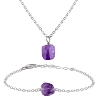 Raw Amethyst Crystal Necklace & Bracelet Set - Raw Amethyst Crystal Necklace & Bracelet Set - Stainless Steel - Luna Tide Handmade Crystal Jewellery