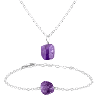 Raw Amethyst Crystal Necklace & Bracelet Set - Raw Amethyst Crystal Necklace & Bracelet Set - Sterling Silver - Luna Tide Handmade Crystal Jewellery