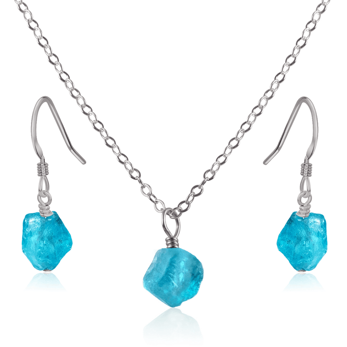 Raw Apatite Crystal Jewellery Set - Raw Apatite Crystal Jewellery Set - Stainless Steel / Cable / Necklace & Earrings - Luna Tide Handmade Crystal Jewellery