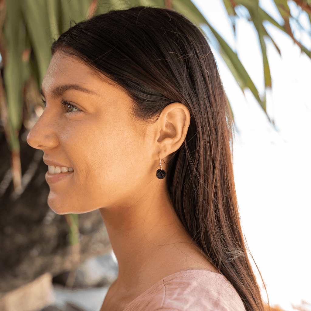 Raw Black Obsidian Crystal Dangle Drop Earrings - Raw Black Obsidian Crystal Dangle Drop Earrings - 14k Gold Fill - Luna Tide Handmade Crystal Jewellery