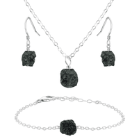 Raw Black Tourmaline Crystal Earrings, Necklace & Bracelet Set - Raw Black Tourmaline Crystal Earrings, Necklace & Bracelet Set - Sterling Silver - Luna Tide Handmade Crystal Jewellery