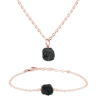 Raw Black Tourmaline Crystal Necklace & Bracelet Set - Raw Black Tourmaline Crystal Necklace & Bracelet Set - 14k Rose Gold Fill - Luna Tide Handmade Crystal Jewellery