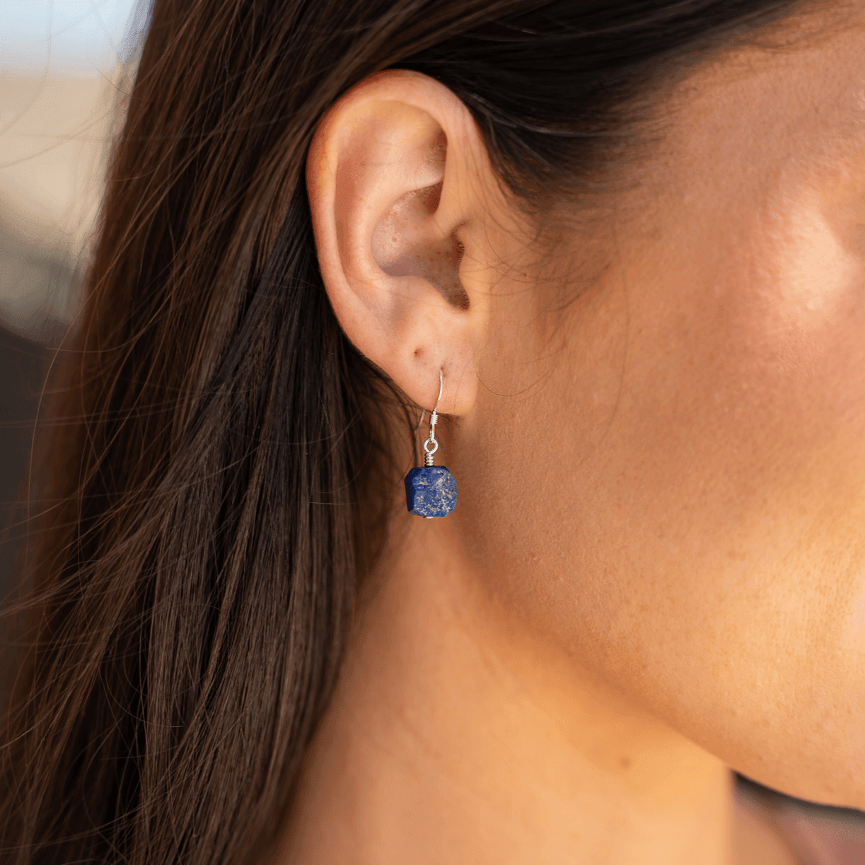 Raw Blue Lapis Lazuli Crystal Dangle Drop Earrings - Raw Blue Lapis Lazuli Crystal Dangle Drop Earrings - Sterling Silver - Luna Tide Handmade Crystal Jewellery