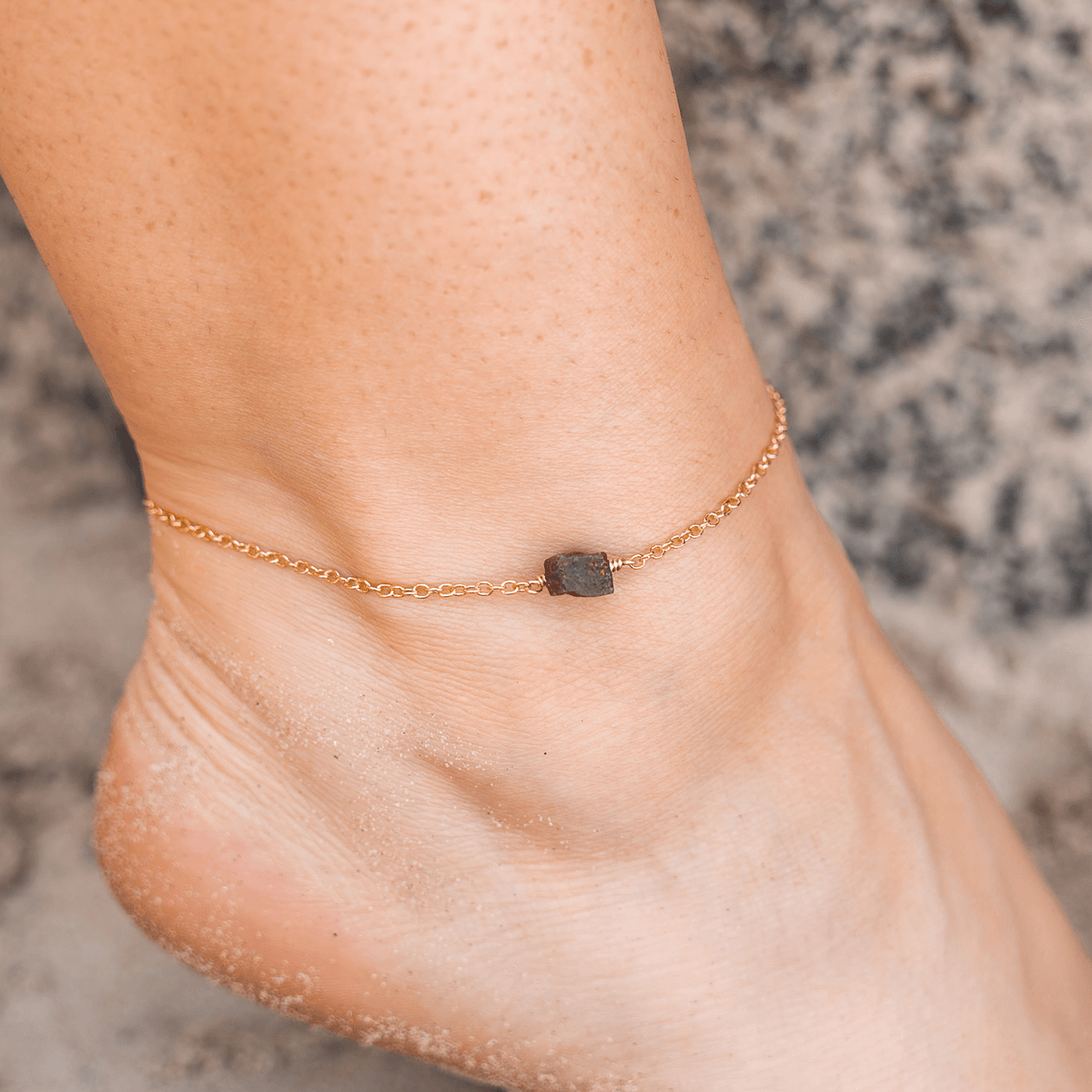 Raw Earth Red Ruby Crystal Nugget Anklet - Raw Earth Red Ruby Crystal Nugget Anklet - 14k Gold Fill - Luna Tide Handmade Crystal Jewellery