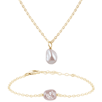 Raw Freshwater Pearl Crystal Necklace & Bracelet Set - Raw Freshwater Pearl Crystal Necklace & Bracelet Set - 14k Gold Fill - Luna Tide Handmade Crystal Jewellery