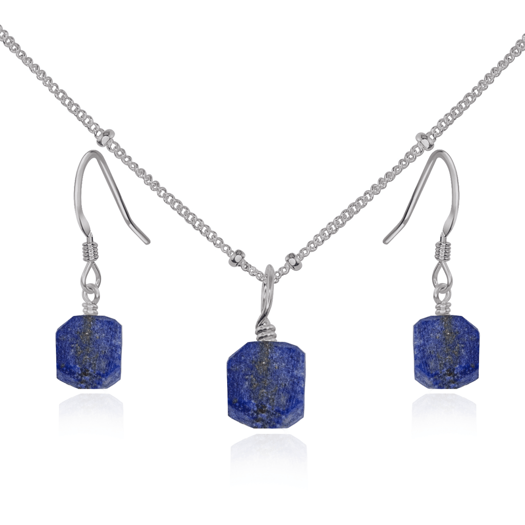 Raw Lapis Lazuli Crystal Jewellery Set - Raw Lapis Lazuli Crystal Jewellery Set - Stainless Steel / Satellite / Necklace & Earrings - Luna Tide Handmade Crystal Jewellery
