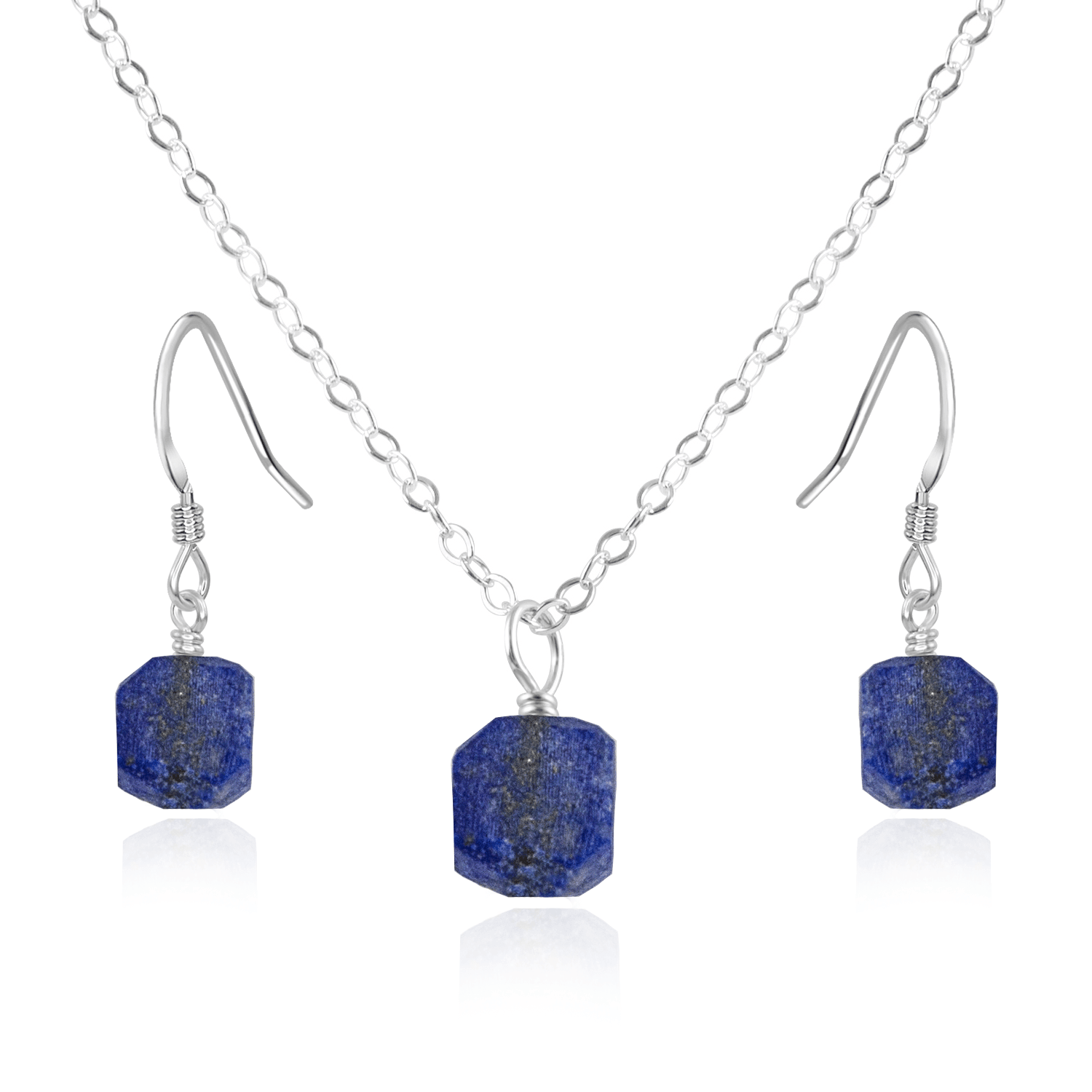 Raw Lapis Lazuli Crystal Jewellery Set - Raw Lapis Lazuli Crystal Jewellery Set - Sterling Silver / Cable / Necklace & Earrings - Luna Tide Handmade Crystal Jewellery