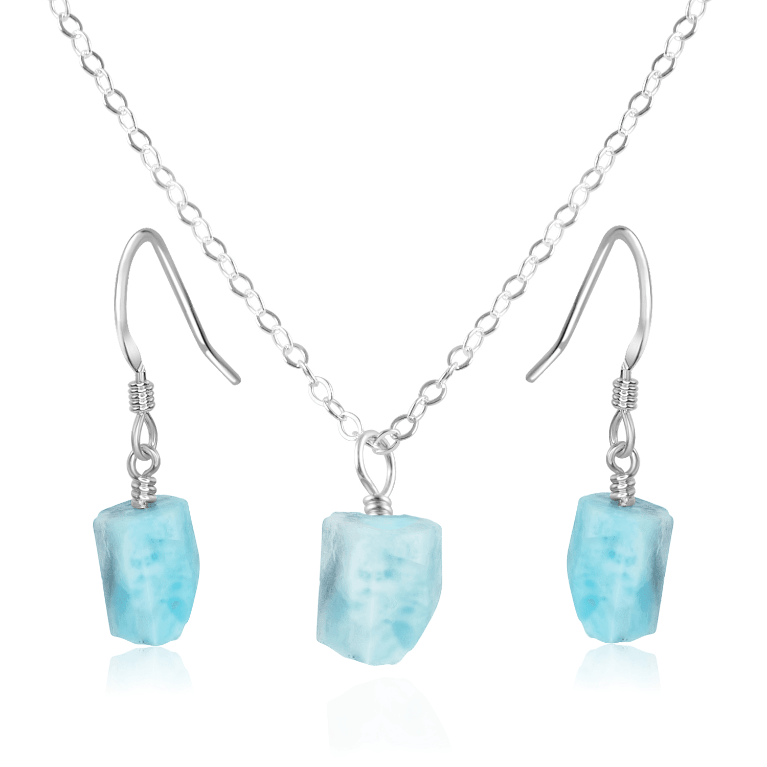 Raw Larimar Crystal Jewellery Set - Raw Larimar Crystal Jewellery Set - Sterling Silver / Cable / Necklace & Earrings - Luna Tide Handmade Crystal Jewellery