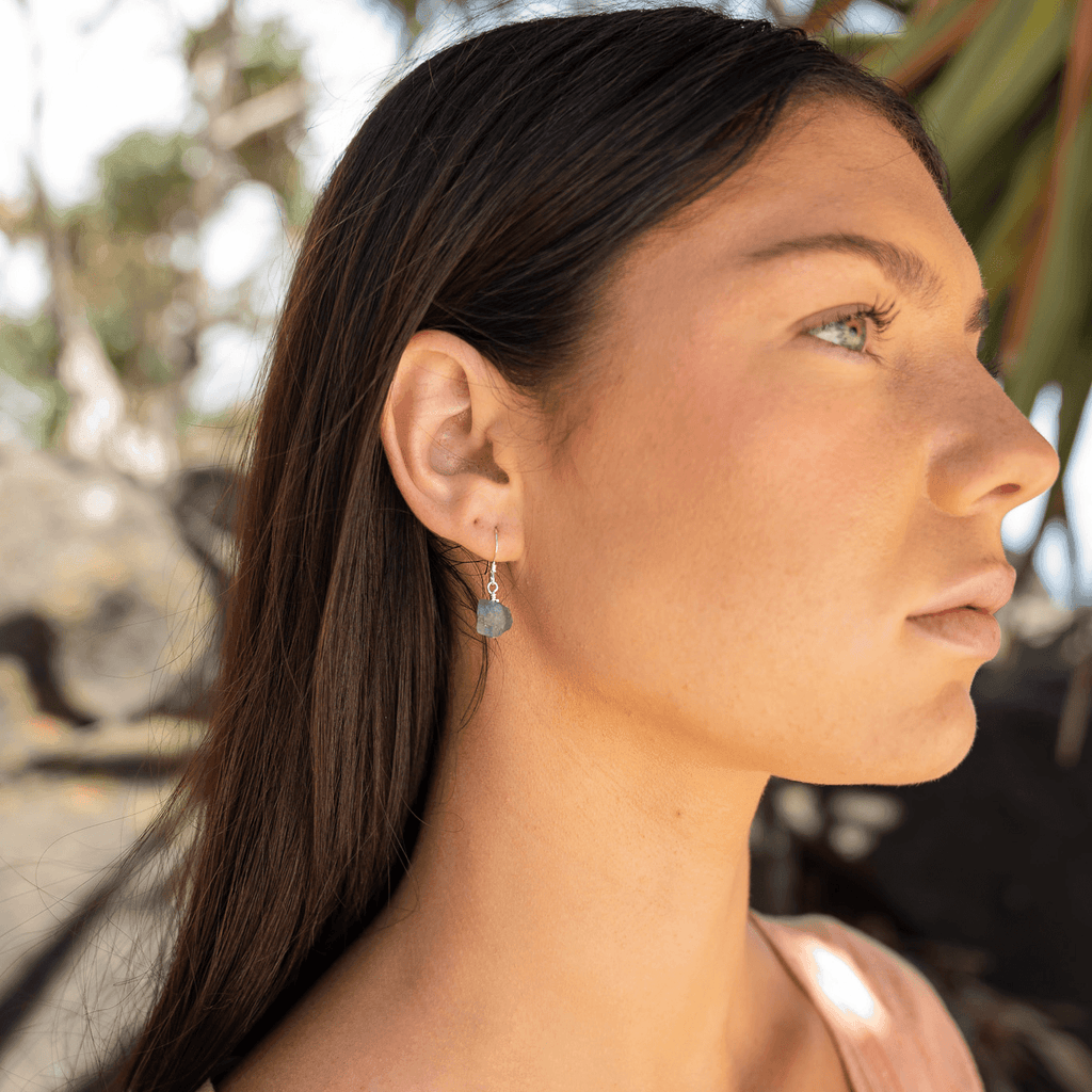 Raw Purple Tanzanite Crystal Dangle Drop Earrings - Raw Purple Tanzanite Crystal Dangle Drop Earrings - Sterling Silver - Luna Tide Handmade Crystal Jewellery