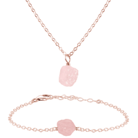 Raw Rose Quartz Crystal Necklace & Bracelet Set - Raw Rose Quartz Crystal Necklace & Bracelet Set - 14k Rose Gold Fill - Luna Tide Handmade Crystal Jewellery