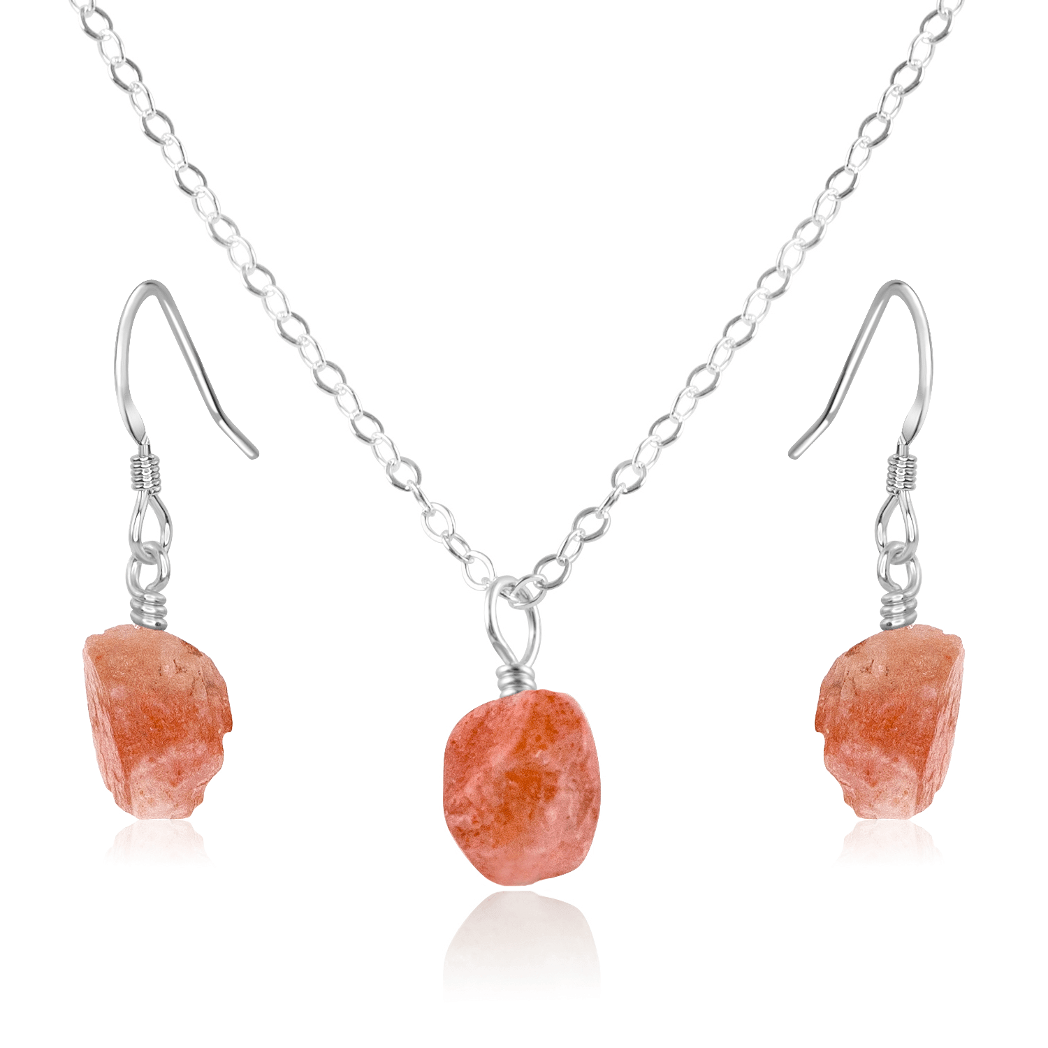 Raw Sunstone Crystal Jewellery Set - Raw Sunstone Crystal Jewellery Set - Sterling Silver / Cable / Necklace & Earrings - Luna Tide Handmade Crystal Jewellery