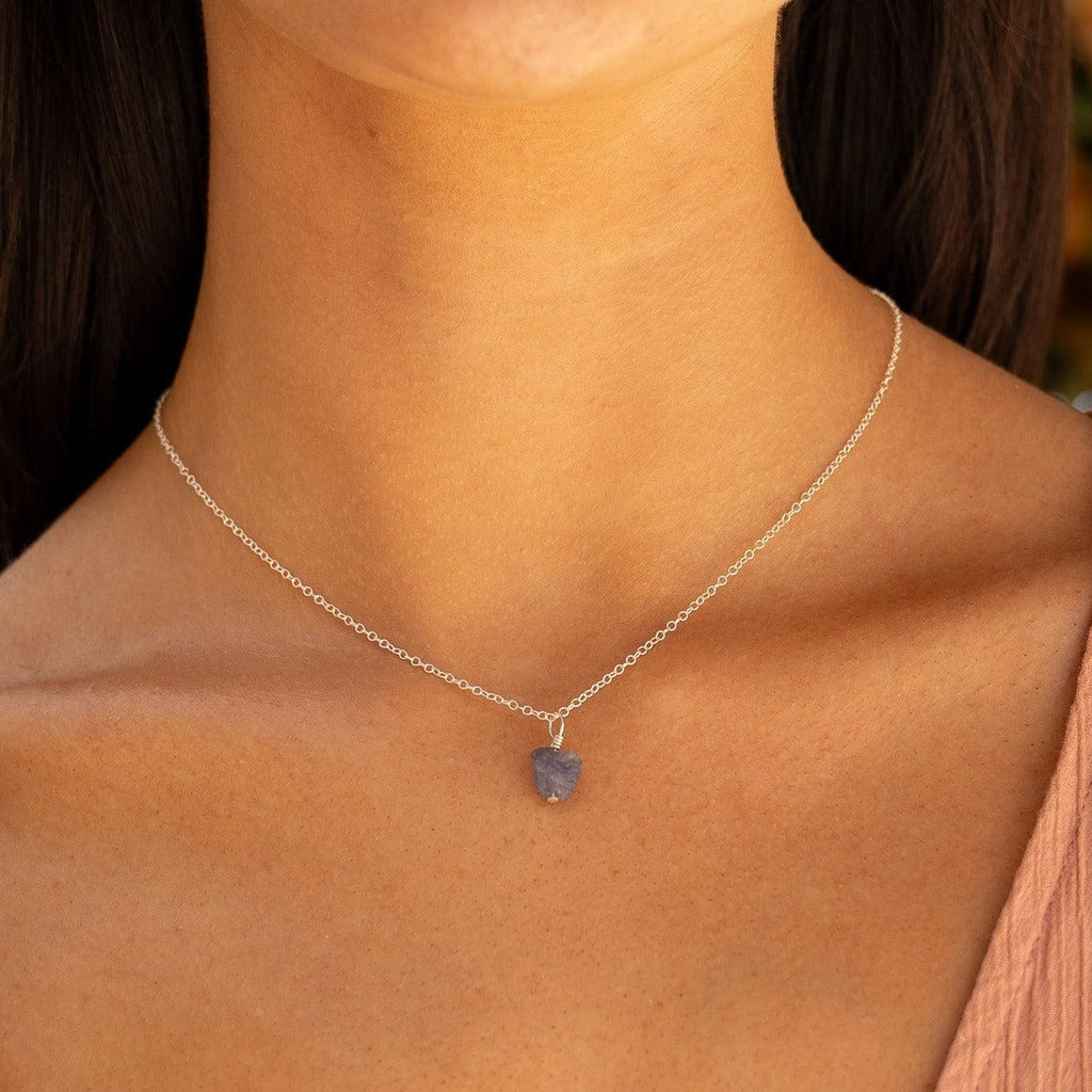 Raw Tanzanite Crystal Jewellery Set - Raw Tanzanite Crystal Jewellery Set - Sterling Silver / Cable / Necklace & Earrings & Bracelet - Luna Tide Handmade Crystal Jewellery