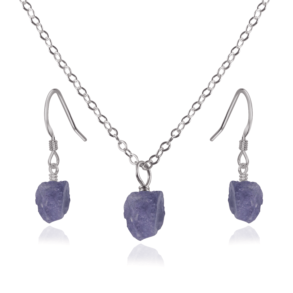 Raw Tanzanite Crystal Jewellery Set - Raw Tanzanite Crystal Jewellery Set - Stainless Steel / Cable / Necklace & Earrings - Luna Tide Handmade Crystal Jewellery