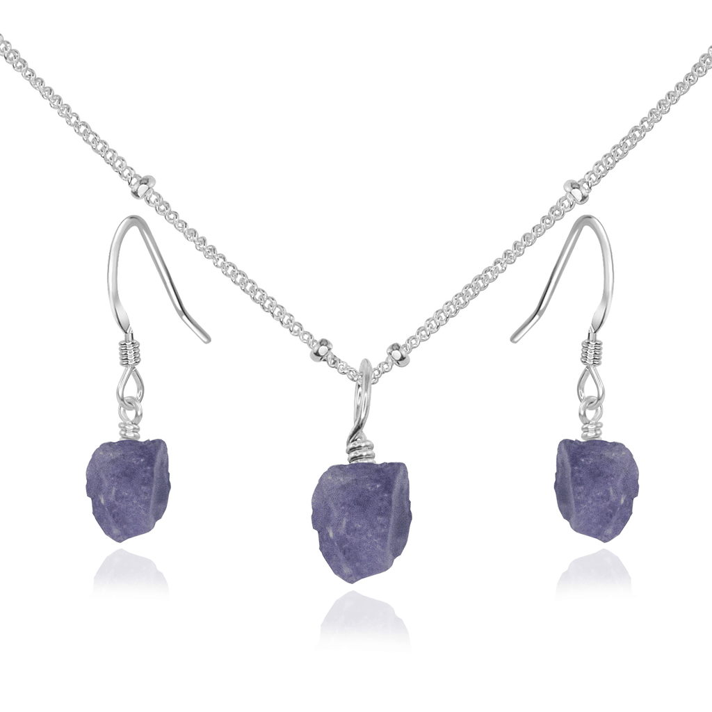 Raw Tanzanite Crystal Jewellery Set - Raw Tanzanite Crystal Jewellery Set - Sterling Silver / Satellite / Necklace & Earrings - Luna Tide Handmade Crystal Jewellery