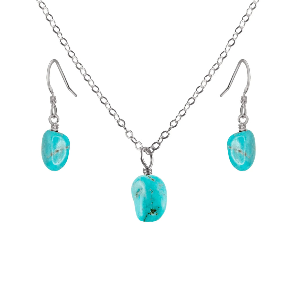 Raw Turquoise Crystal Earrings & Necklace Set - Raw Turquoise Crystal Earrings & Necklace Set - Stainless Steel / Cable - Luna Tide Handmade Crystal Jewellery