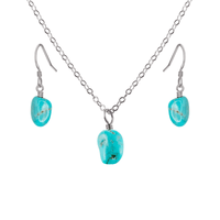 Raw Turquoise Crystal Earrings & Necklace Set - Raw Turquoise Crystal Earrings & Necklace Set - Stainless Steel - Luna Tide Handmade Crystal Jewellery