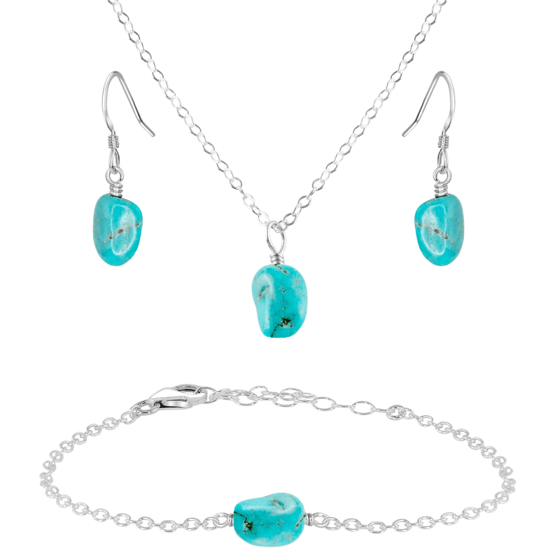 Raw Turquoise Crystal Earrings, Necklace & Bracelet Set - Raw Turquoise Crystal Earrings, Necklace & Bracelet Set - Sterling Silver - Luna Tide Handmade Crystal Jewellery