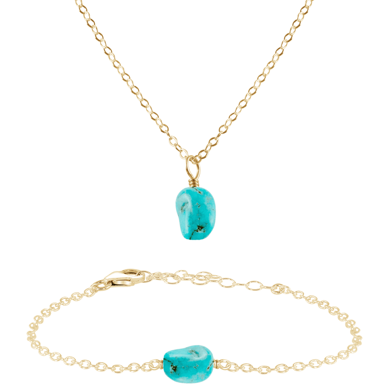 Raw Turquoise Crystal Necklace & Bracelet Set - Raw Turquoise Crystal Necklace & Bracelet Set - 14k Gold Fill - Luna Tide Handmade Crystal Jewellery
