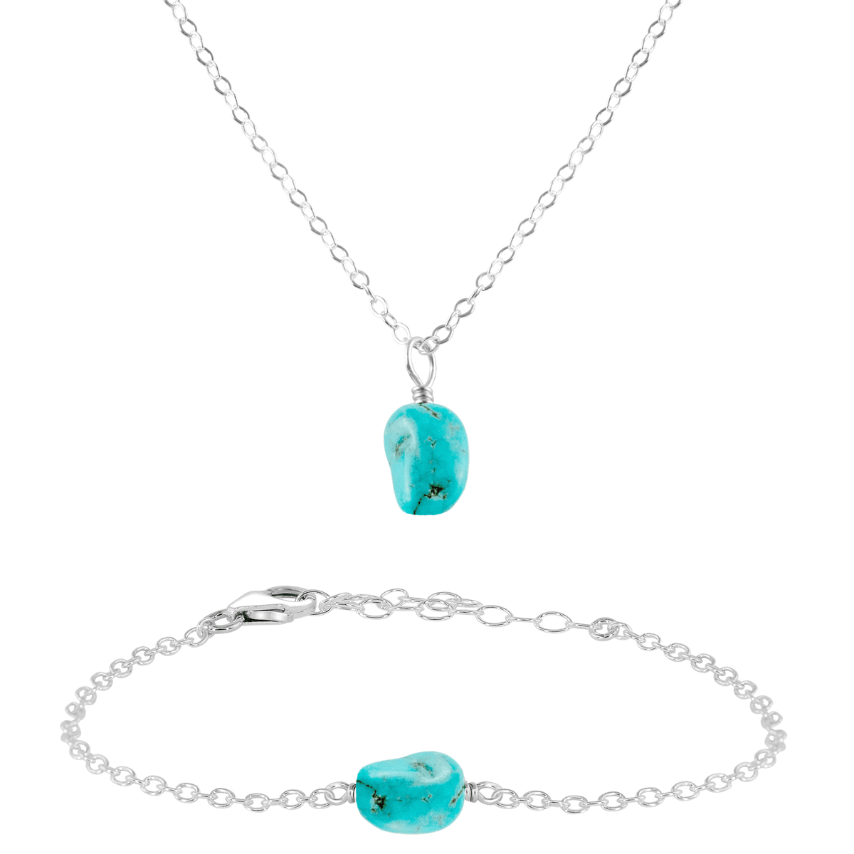 Raw Turquoise Crystal Necklace & Bracelet Set - Raw Turquoise Crystal Necklace & Bracelet Set - Sterling Silver - Luna Tide Handmade Crystal Jewellery